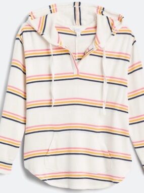 Market & Spruce Cream Striped Hoodie with Pink, Yellow & Navy